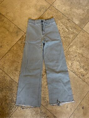 Striped Wide-Leg High-Rise ZARA Jeans in Blue and White